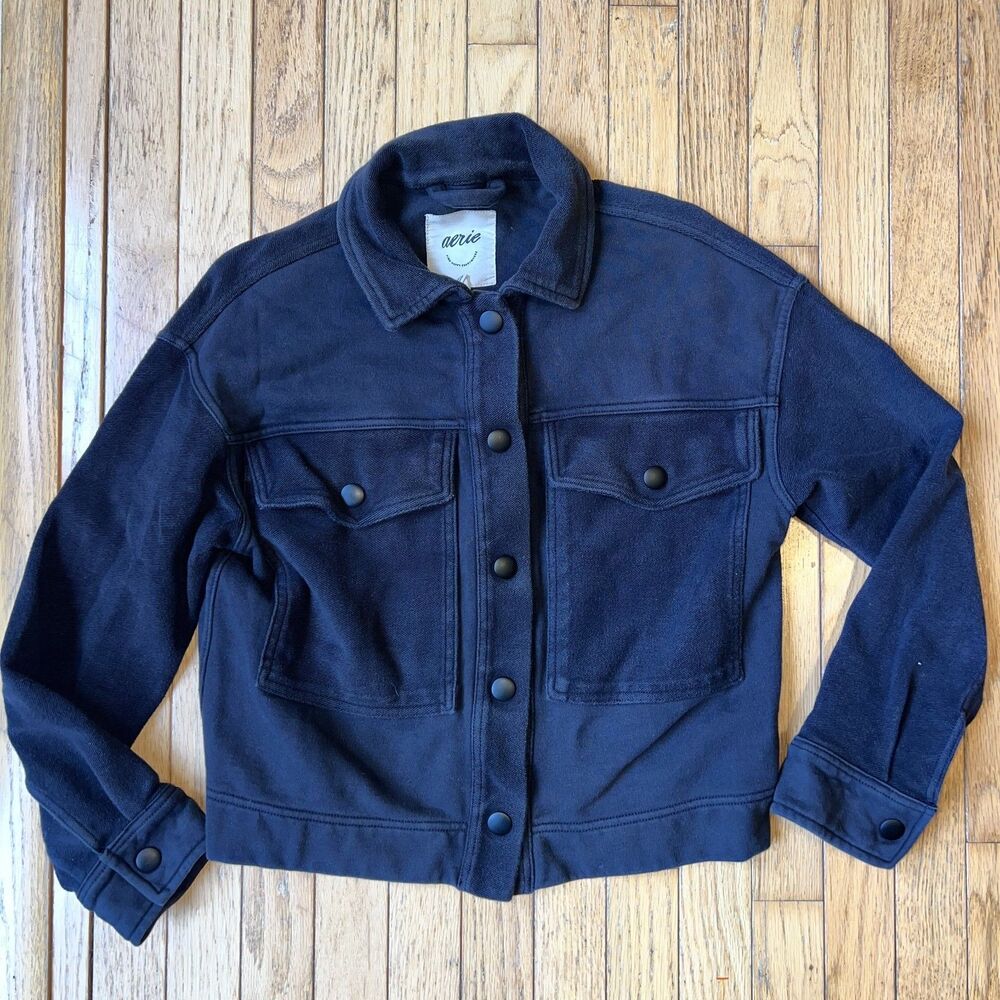 Aerie Button Down Black Cotton Jacket-Size XXS